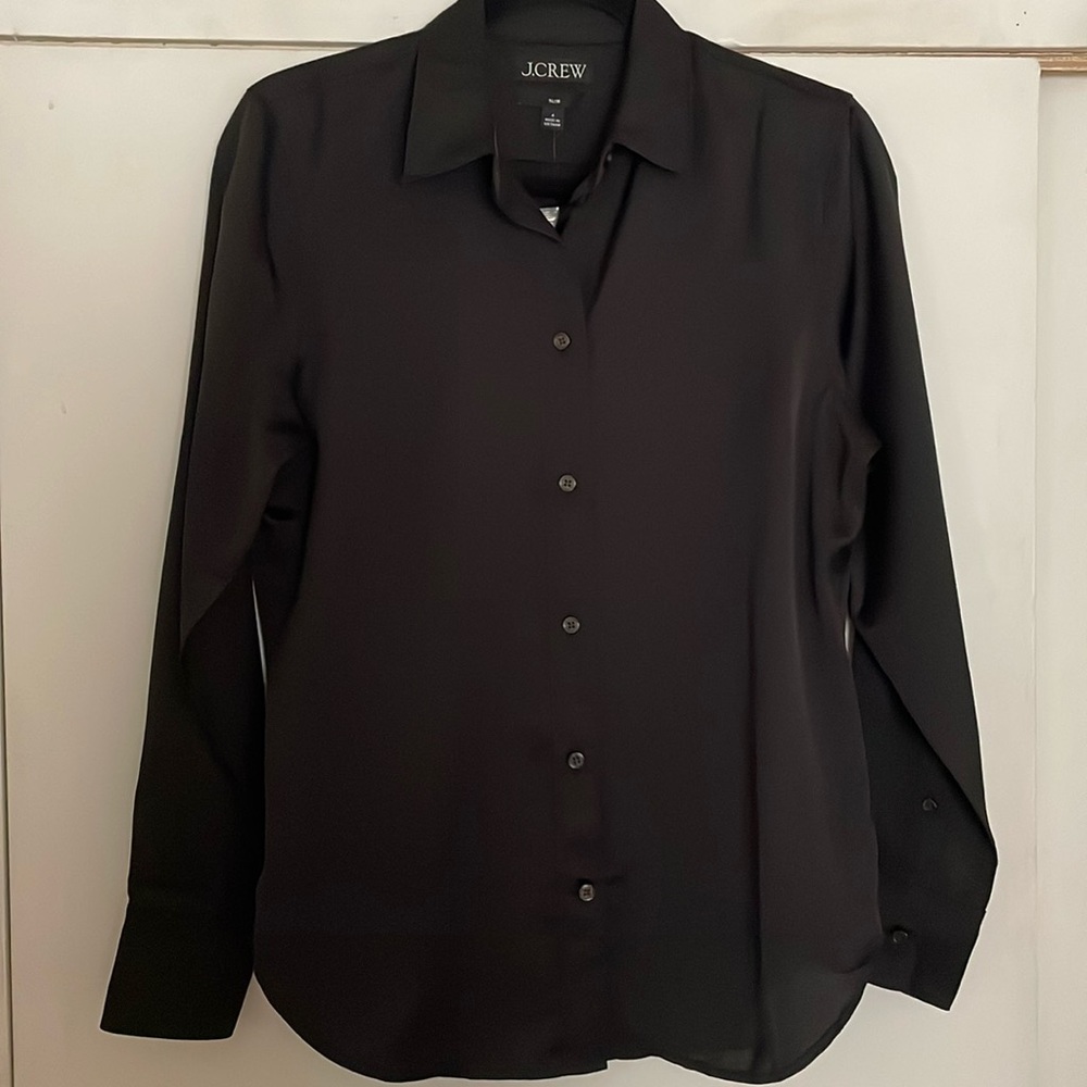 J Crew Black Slim Fit Satin Shirt Size 4
